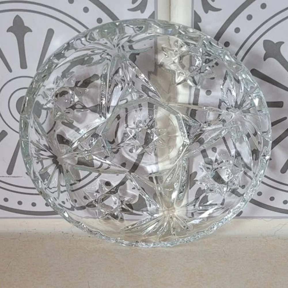 Set of 4 Pressed Vintage Anchor Hocking Prescut Clear Glass Ashtrays or Coasters